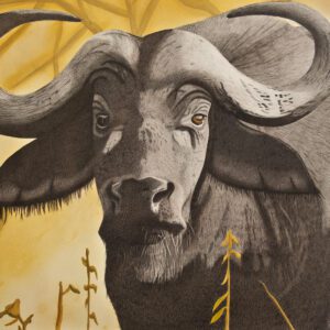 A painting of an animal with horns on it