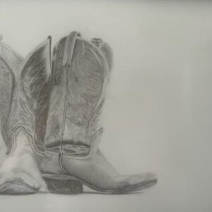 A pair of cowboy boots are shown in this drawing.