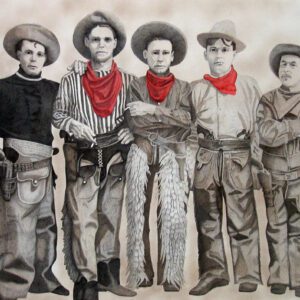 A group of men in cowboy outfits standing next to each other.