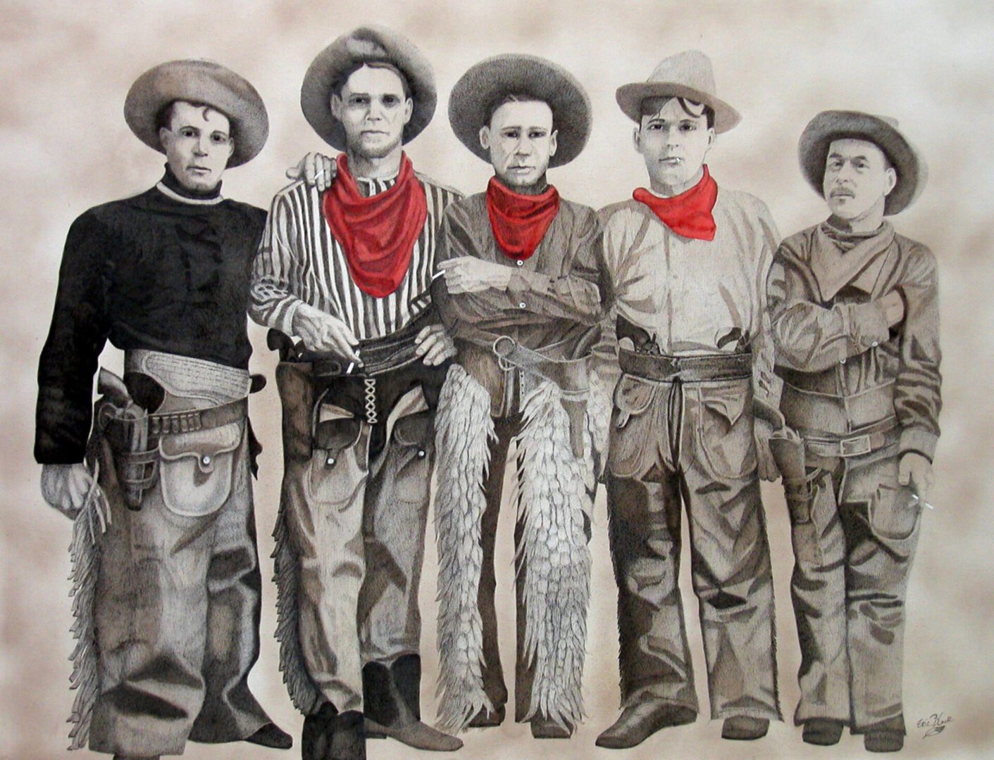 A group of men in cowboy outfits standing next to each other.